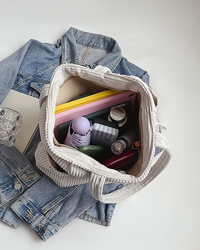 Sofie | Tasche mit Rippstrick und Kordelzugdetail