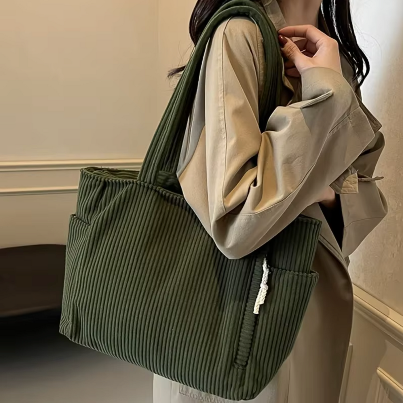 Sofie | Tasche mit Rippstrick und Kordelzugdetail
